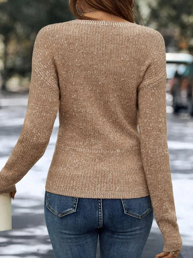 Evie | Khaki Plain V-Neck Sweater